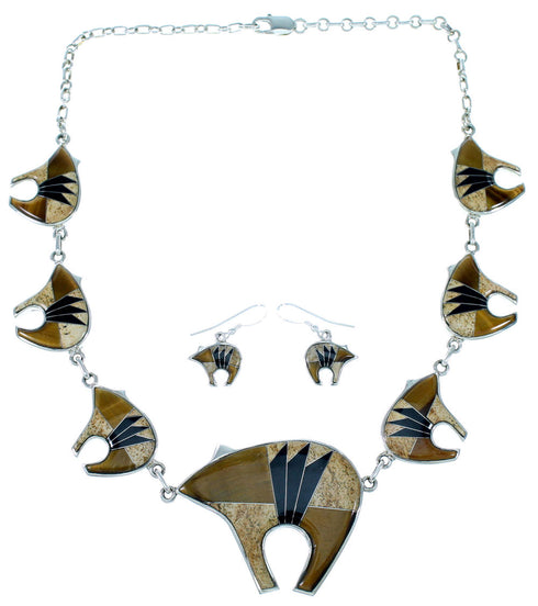 Southwest Bear Jewelry Multicolor And Silver Link Necklace Set PX37322