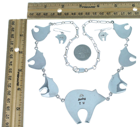 Sterling Silver Multicolor Bear Link Necklace Earrings Jewelry PX37329