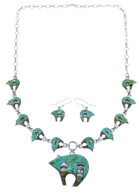 Multicolor Bear Native American Mesa Design Link Necklace Set PX36757