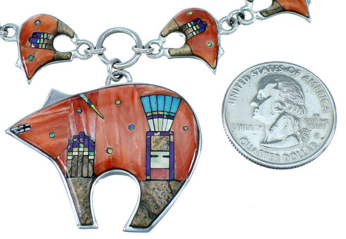 Silver Multicolor Bear Mesa Design Link Necklace Earrings PX36750