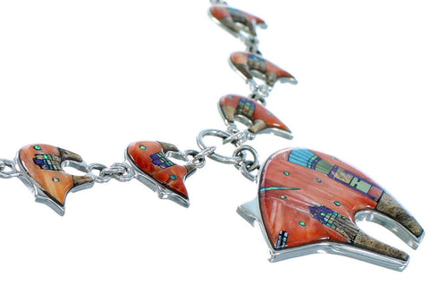Silver Multicolor Bear Mesa Design Link Necklace Earrings PX36750