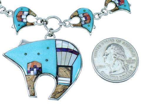 Silver Multicolor Bear Mesa Design Link Necklace Set PX37973