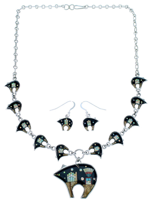 Silver Multicolor Mesa Design Bear Link Necklace Set PX37994