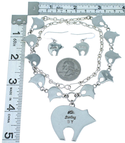 Silver Multicolor Mesa Design Bear Link Necklace Set PX37994