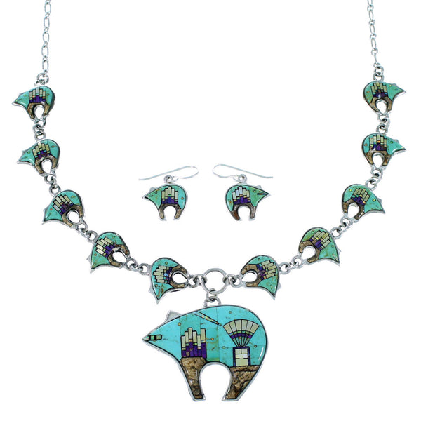 Native American Mesa Design Sterling Silver Bear Necklace Set PS64236