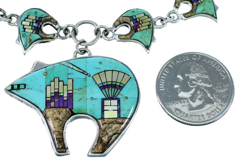 Native American Mesa Design Sterling Silver Bear Necklace Set PS64236