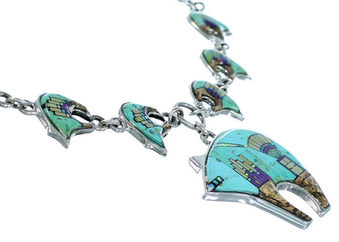 Native American Mesa Design Sterling Silver Bear Necklace Set PS64236