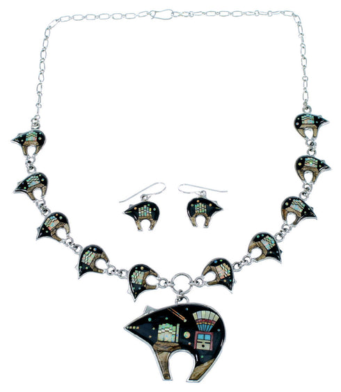 Multicolor Native American Mesa Design Bear Link Necklace Set PS64183