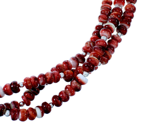 Navajo Sterling Silver Red Oyster Shell 3-Strand Bead Necklace RX108651