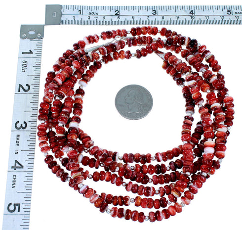 Navajo Sterling Silver Red Oyster Shell 3-Strand Bead Necklace RX108651