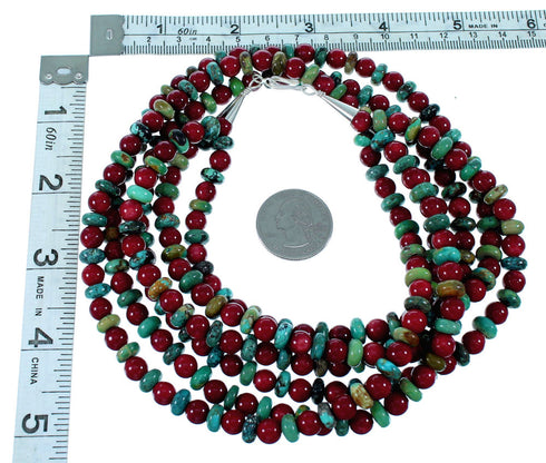 Navajo Turquoise And Coral 3-Strand Sterling Silver Bead Necklace SX108660