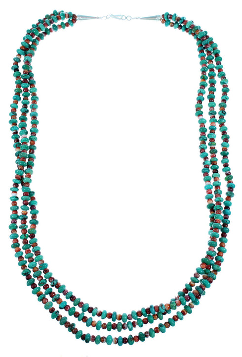Sterling Silver 3-Strand Turquoise And Oyster Shell Navajo Bead Necklace SX108677