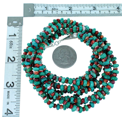 Sterling Silver 3-Strand Turquoise And Oyster Shell Navajo Bead Necklace SX108677