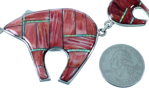 Red Oyster Shell Opal Jewelry Silver Bear Link Necklace Set HS24779