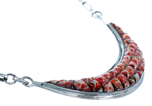Red Oyster Shell And Opal Inlay Necklace Earring Jewelry Set RS53657