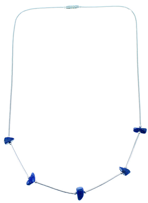 Southwest Lapis Liquid Sterling Silver Bead Necklace SX108753