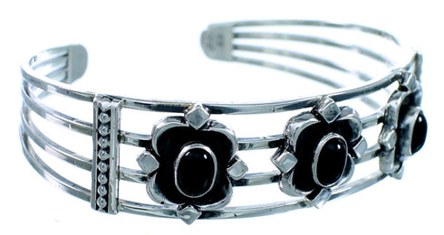 Navajo Indian Genuine Sterling Silver Onyx Cuff Bracelet RX109219