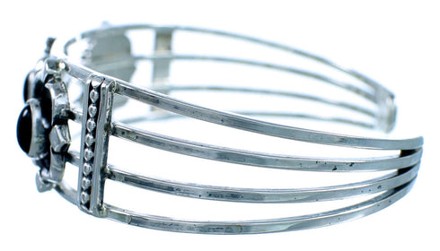 Navajo Indian Genuine Sterling Silver Onyx Cuff Bracelet RX109219