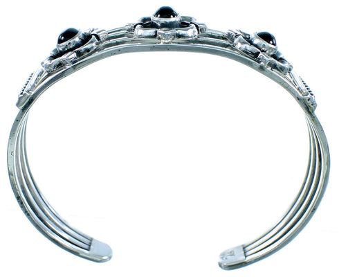 Navajo Indian Genuine Sterling Silver Onyx Cuff Bracelet RX109219