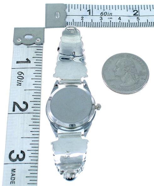 Onyx Scalloped Leaf Navajo Sterling Silver Watch SX109359