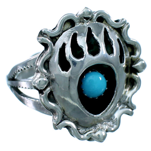 Navajo Sterling Silver Turquoise Bear Paw Ring Size 6-3/4 RX109546