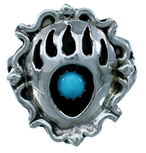 Navajo Sterling Silver Turquoise Bear Paw Ring Size 6-3/4 RX109546