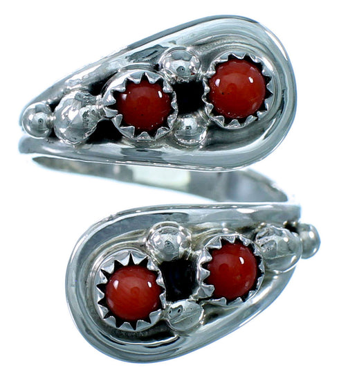 American Indian Sterling Silver Coral Adjustable Ring Size 7,8,9 RX109477