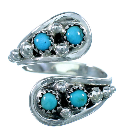 American Indian Genuine Sterling Silver And Turquoise Adjustable Ring Size 7,8,9 RX109507