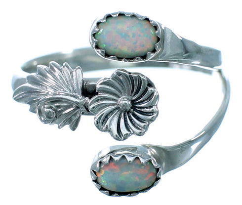 Opal Sterling Silver Feather And Flower American Indian Adjustable Ring Size 8,9,10 RX109554