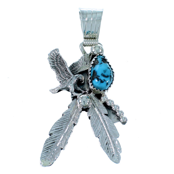 Eagle And Feathers Turquoise Sterling Silver Navajo Pendant SX109583