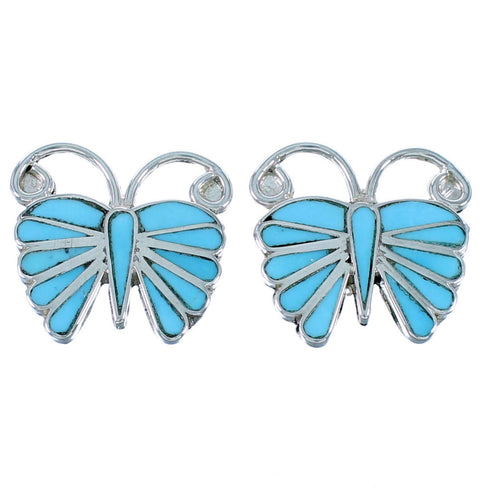 Zuni Turquoise Butterfly Sterling Silver Post Earrings RX109783