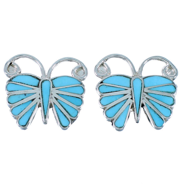 Zuni Turquoise Butterfly Sterling Silver Post Earrings RX109783