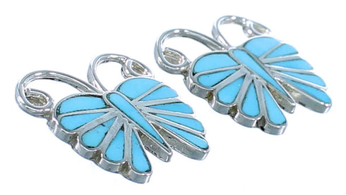 Zuni Turquoise Butterfly Sterling Silver Post Earrings RX109783