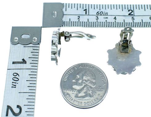 Native American Turquoise Flower Clip On Earrings RX109805