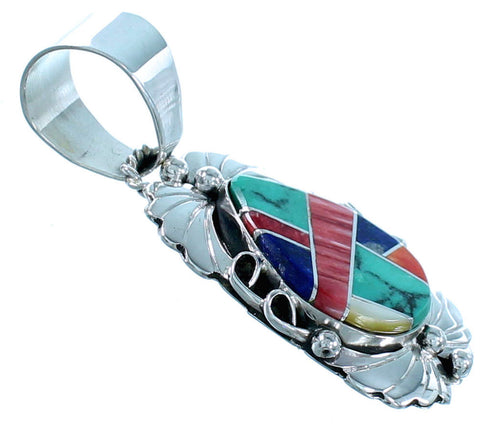 Navajo Indian Multicolor Inlay Sterling Silver Pendant SX109744