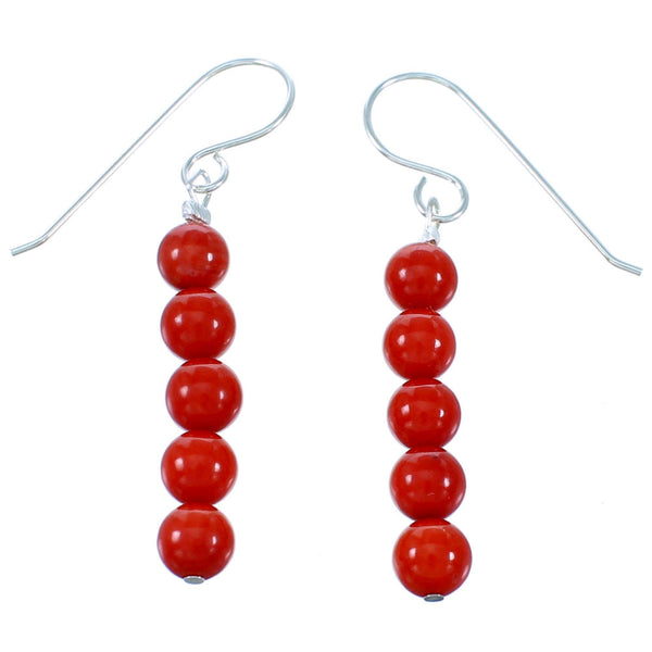 Genuine Sterling Silver Coral Bead Hook Dangle Earrings SX110000