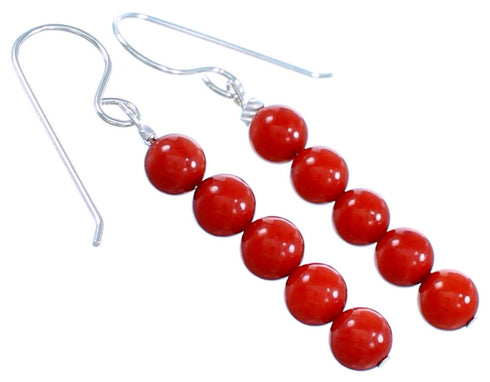Genuine Sterling Silver Coral Bead Hook Dangle Earrings SX110000