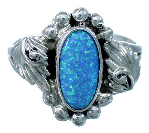 Navajo Sterling Silver Scalloped Leaf Blue Opal Ring Size 5-1/2 SX111044