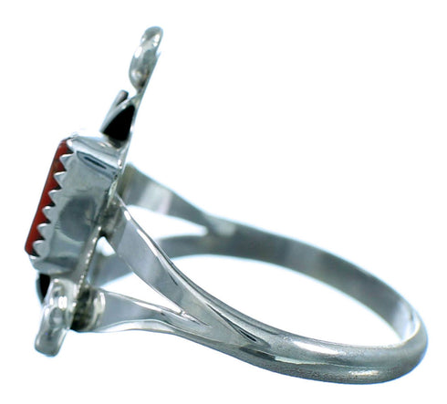 Zuni Indian Coral Sterling Silver Leaf Ring Size 7 RX113388