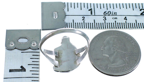 Coral And Sterling Silver Zuni Leaf Ring Size 8-1/4 RX110861