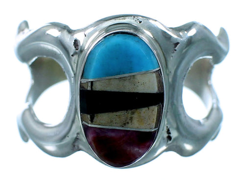Sterling Silver And Multicolor Inlay Navajo Ring Size 8-3/4 RX110894