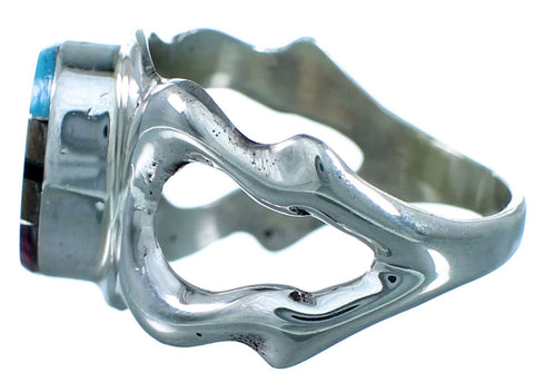 Sterling Silver And Multicolor Inlay Navajo Ring Size 8-3/4 RX110894