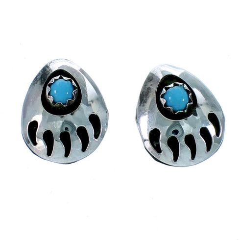 Authentic Sterling Silver Turquosie Bear Paw Navajo Indian Post Earrings RX110733