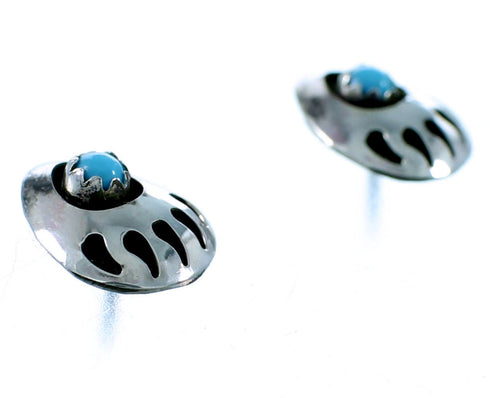 Authentic Sterling Silver Turquosie Bear Paw Navajo Indian Post Earrings RX110733