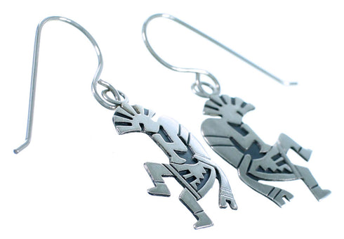 Sterling Silver Overlay Navajo Kokopelli Hook Dangle Earrings SX110738