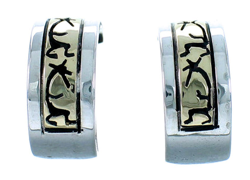 Navajo Sterling Silver 14 Karat Gold Kokopelli Post Hoop Earrings SX110740