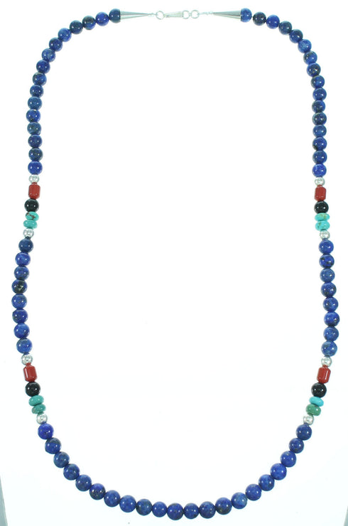 Navajo Multicolor Sterling Silver Bead Necklace RX110988