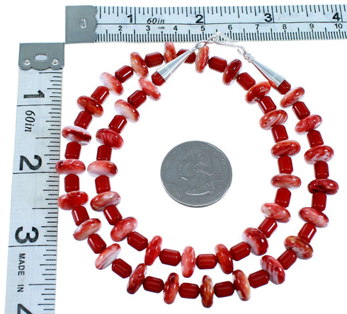 Sterling Silver Native American Coral And Oyster Shell Bead Necklace RX110995