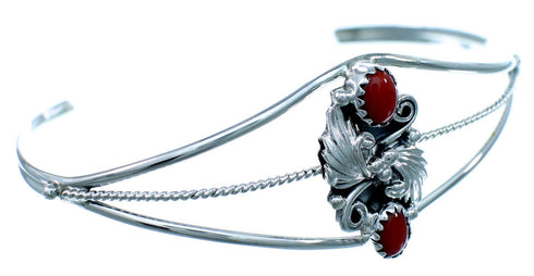 Authentic Sterling Silver Coral Native American Cuff Bracelet RX111321