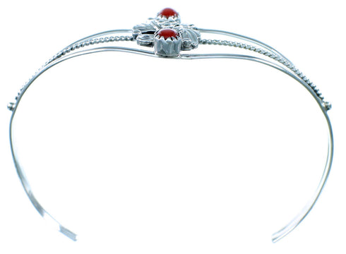 Authentic Sterling Silver Coral Native American Cuff Bracelet RX111321